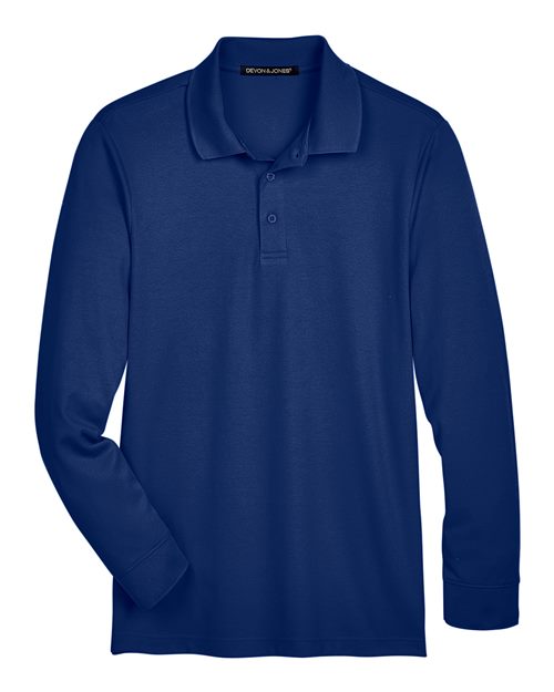 Devon & Jones DG20LT CrownLux Performance Men's Tall Plaited Long Sleeve Polo #color_TRUE ROYAL