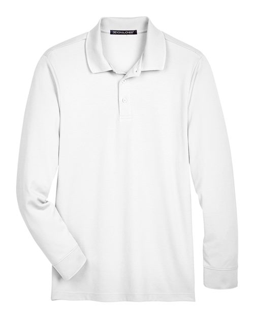 Devon & Jones DG20LT CrownLux Performance Men's Tall Plaited Long Sleeve Polo #color_WHITE