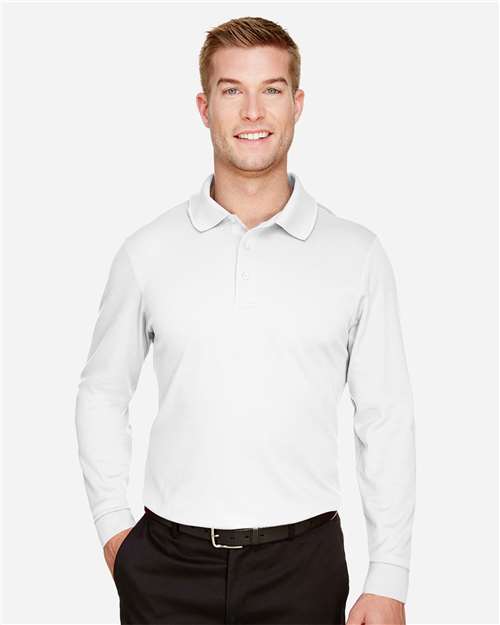 Devon & Jones DG20LT CrownLux Performance Men's Tall Plaited Long Sleeve Polo #color_WHITE