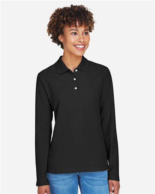 Devon & Jones D110W Ladies' Pima Piqu Long-Sleeve Polo #color_BLACK