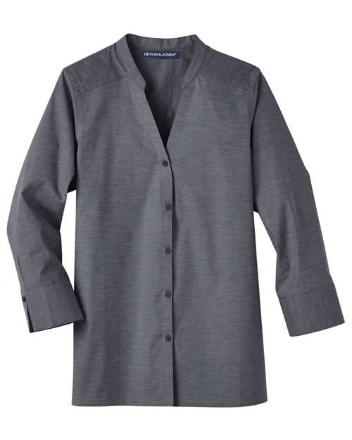 Devon & Jones DG562W Ladies' Crown Collection Stretch Pinpoint Chambray 3/4 Sleeve Blouse #color_BLACK