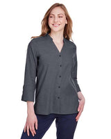 Devon & Jones DG562W Ladies' Crown Collection Stretch Pinpoint Chambray 3/4 Sleeve Blouse #color_BLACK