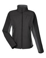 Devon & Jones D997W Ladies' Soft Shell Colorblock Jacket #color_BLCK/ DK CHRCOAL