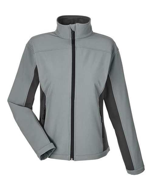 Devon & Jones D997W Ladies' Soft Shell Colorblock Jacket #color_CHARCL/ DK CHRCL