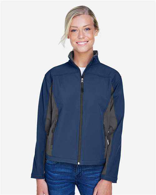 Devon & Jones D997W Ladies' Soft Shell Colorblock Jacket #color_NAVY/ DK CHRCOAL