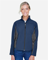 Devon & Jones D997W Ladies' Soft Shell Colorblock Jacket #color_NAVY/ DK CHRCOAL