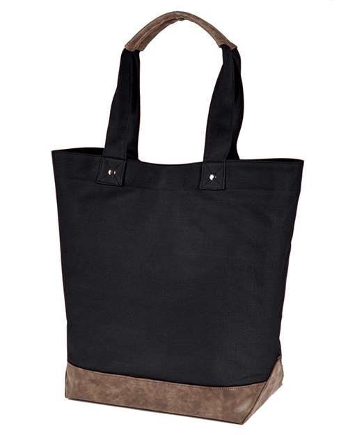 Authentic Pigment AP1921 Canvas Resort Tote #color_BLACK/ BROWN