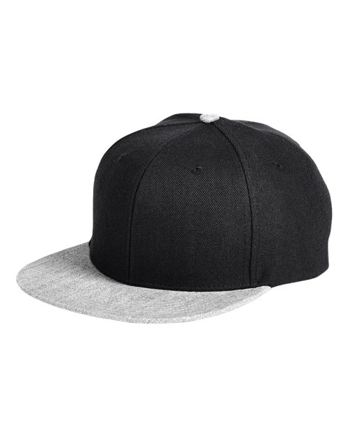 Big Accessories BA539 Flat Bill Sport Cap #color_BLACK/ HTHR GRAY