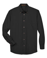 Harriton M500 Men's Easy Blend Long-Sleeve TwillShirt withStain-Release #color_BLACK