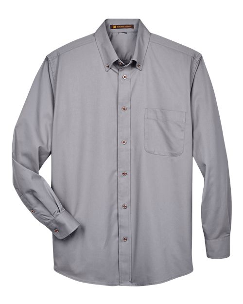 Harriton M500 Men's Easy Blend Long-Sleeve TwillShirt withStain-Release #color_DARK GREY