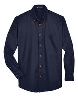 Harriton M500 Men's Easy Blend Long-Sleeve TwillShirt withStain-Release #color_NAVY