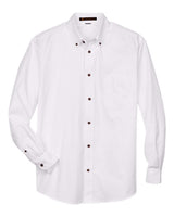 Harriton M500 Men's Easy Blend Long-Sleeve TwillShirt withStain-Release #color_WHITE