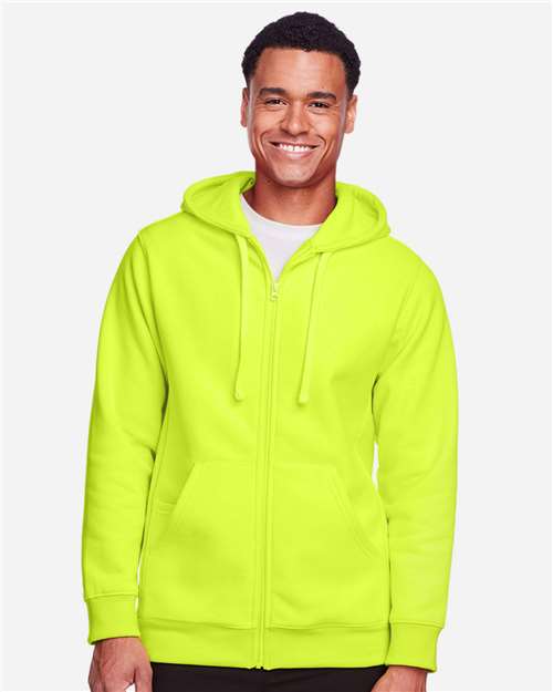 Team 365 TT95 Men's Zone HydroSport Heavyweight Full-Zip Hooded Sweatshirt #color_SAFETY YELLOW