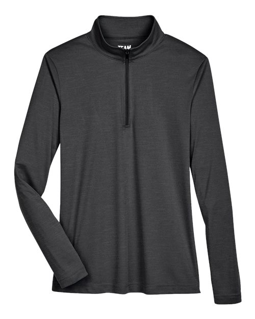 Team 365 TT31HW Ladies' Zone Sonic Heather Performance Quarter-Zip #color_BLACK HEATHER