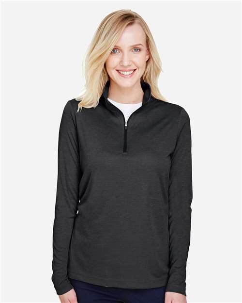 Team 365 TT31HW Ladies' Zone Sonic Heather Performance Quarter-Zip #color_BLACK HEATHER