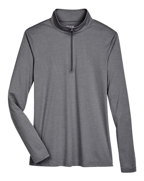 Team 365 TT31HW Ladies' Zone Sonic Heather Performance Quarter-Zip #color_DK GREY HEATHER