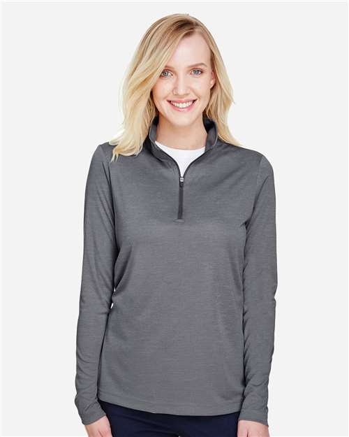 Team 365 TT31HW Ladies' Zone Sonic Heather Performance Quarter-Zip #color_DK GREY HEATHER