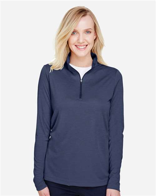 Team 365 TT31HW Ladies' Zone Sonic Heather Performance Quarter-Zip #color_SP DRK NVY HTH