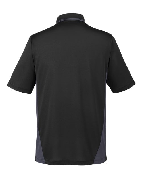 Harriton M386 Men's Flash Snag Protection Plus IL Colorblock Polo #color_BLACK/ DK CHARCL