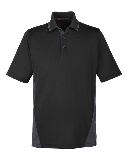 Harriton M386 Men's Flash Snag Protection Plus IL Colorblock Polo #color_BLACK/ DK CHARCL