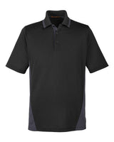 Harriton M386 Men's Flash Snag Protection Plus IL Colorblock Polo #color_BLACK/ DK CHARCL
