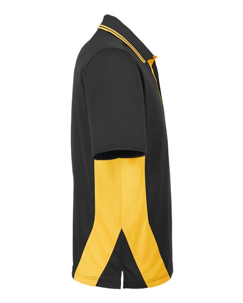 Harriton M386 Men's Flash Snag Protection Plus IL Colorblock Polo #color_BLACK/ SNRY YLLW