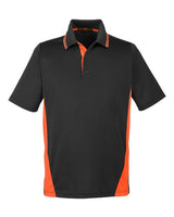 Harriton M386 Men's Flash Snag Protection Plus IL Colorblock Polo #color_BLACK/ TM ORANGE