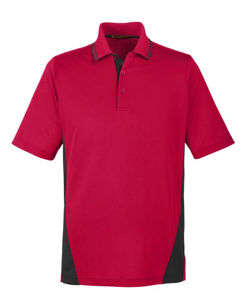 Harriton M386 Men's Flash Snag Protection Plus IL Colorblock Polo #color_RED/ BLACK