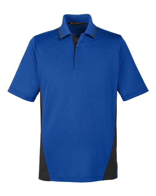 Harriton M386 Men's Flash Snag Protection Plus IL Colorblock Polo #color_TR ROYAL/ BLACK