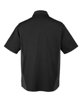 Harriton M586 Men's Flash IL Colorblock Short Sleeve Shirt #color_BLACK/ DK CHARCL