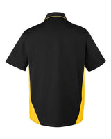 Harriton M586 Men's Flash IL Colorblock Short Sleeve Shirt #color_BLACK/ SNRY YLLW