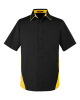Harriton M586 Men's Flash IL Colorblock Short Sleeve Shirt #color_BLACK/ SNRY YLLW