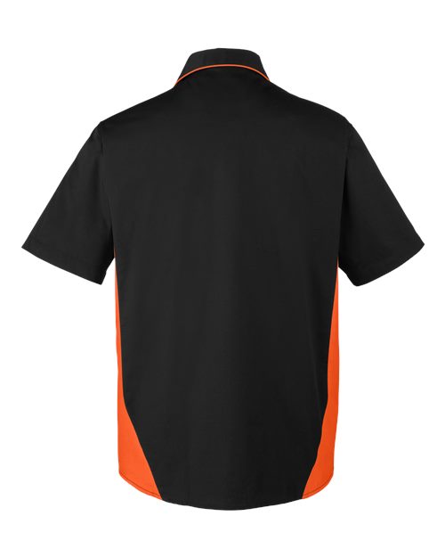 Harriton M586 Men's Flash IL Colorblock Short Sleeve Shirt #color_BLACK/ TM ORANGE