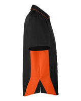 Harriton M586 Men's Flash IL Colorblock Short Sleeve Shirt #color_BLACK/ TM ORANGE