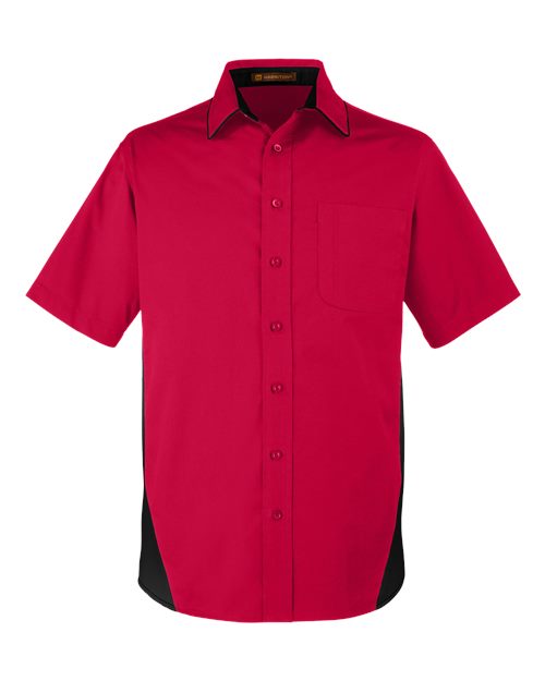 Harriton M586 Men's Flash IL Colorblock Short Sleeve Shirt #color_RED/ BLACK