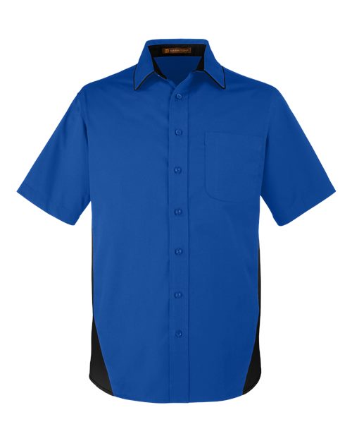 Harriton M586 Men's Flash IL Colorblock Short Sleeve Shirt #color_TR ROYAL/ BLACK
