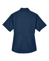 Harriton M500SW Ladies' Easy Blend Short-Sleeve Twill Shirt withStain-Release #color_NAVY