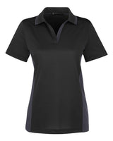Harriton M386W Ladies' Flash Snag Protection Plus IL Colorblock Polo #color_BLACK/ DK CHARCL