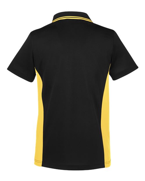 Harriton M386W Ladies' Flash Snag Protection Plus IL Colorblock Polo #color_BLACK/ SNRY YLLW