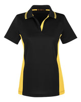Harriton M386W Ladies' Flash Snag Protection Plus IL Colorblock Polo #color_BLACK/ SNRY YLLW