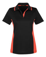 Harriton M386W Ladies' Flash Snag Protection Plus IL Colorblock Polo #color_BLACK/ TM ORANGE