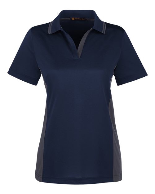 Harriton M386W Ladies' Flash Snag Protection Plus IL Colorblock Polo #color_DK NAVY/ DK CHRC