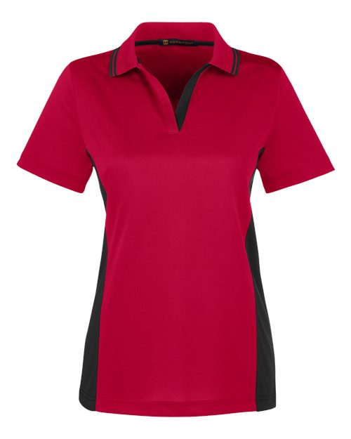 Harriton M386W Ladies' Flash Snag Protection Plus IL Colorblock Polo #color_RED/ BLACK