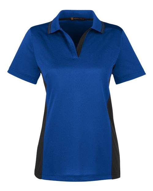 Harriton M386W Ladies' Flash Snag Protection Plus IL Colorblock Polo #color_TR ROYAL/ BLACK