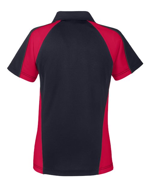 Harriton M385W Ladies' Advantage Snag Protection Plus IL Colorblock Polo #color_BLK/ RED/ D CHRC
