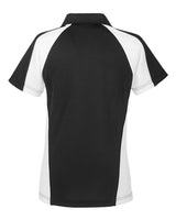 Harriton M385W Ladies' Advantage Snag Protection Plus IL Colorblock Polo #color_BLK/ WHT/ D CHRC