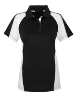 Harriton M385W Ladies' Advantage Snag Protection Plus IL Colorblock Polo #color_BLK/ WHT/ D CHRC