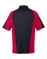 Harriton M385 Men's Advantage Snag Protection Plus IL Colorblock Polo #color_BLK/ RED/ D CHRC