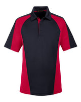 Harriton M385 Men's Advantage Snag Protection Plus IL Colorblock Polo #color_BLK/ RED/ D CHRC