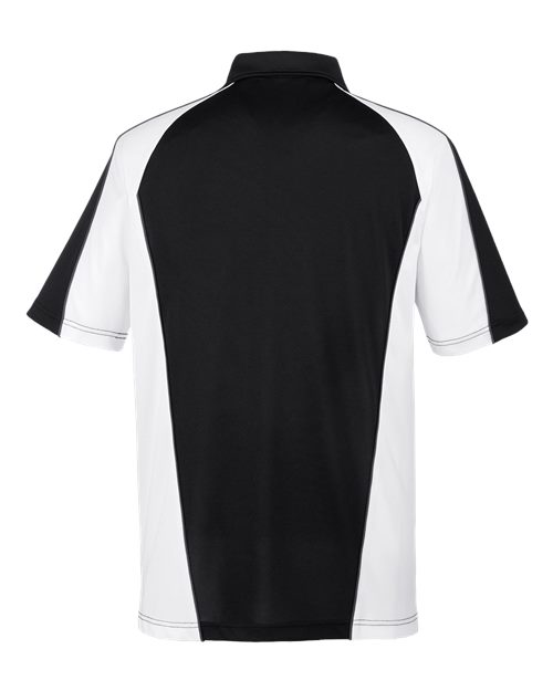 Harriton M385 Men's Advantage Snag Protection Plus IL Colorblock Polo #color_BLK/ WHT/ D CHRC